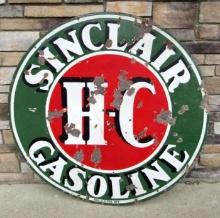 Antique Sinclair H-C Gasoline Double Sided Porcelain Service Station Sign Original 48"
