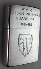 Vintage Vietnam Zippo Lighter- WWZ c/504 MP BN(A) Quang Tri 1968-69