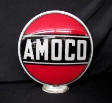 Rare Antique Amoco 3-Piece Gas Pump Globe w/ Milk Glass Body ORIGINAL