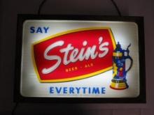Rare Antique Stein's Beer & Ale (Buffalo, NY) Reverse on Glass Lighted Sign with Back Glass Panel!