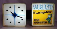 Vintage Wurlitzer Funmaker Music Headquarters Lighted Advertising Clock by Dualite