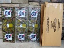 Vintage Pabst Blue Ribbon Beer "Stained Glass" Bar Sign Lot (3) NOS Unused (Partial Case!)