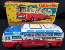 Antique Kanto Toys Japan Tin Friction "Honk Along Children's Bus"