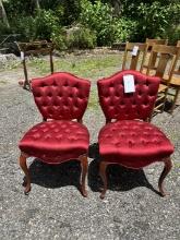 (2) Red Satin Parlor Chairs