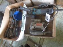 2 Boxes,  Makita Grinder, B&D Drill, Assorted Screwdrivers