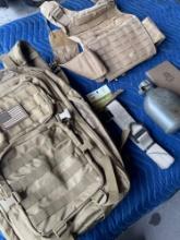 Backpack and assorted tactical items. 5 pieces