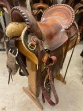 16" Leather McClintock horse saddle with Professional Choice 29" cinch