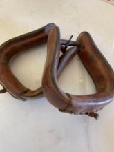 Pair of leather horse saddle stirrups