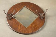 Unique antique wall hanging round Hat Rack, circa 1900, in original finish with matching cast iron h