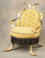 Early Steer Horn Arm Chair, circa 1890-1900, 10 matching Steer Horn construction. Horns have the ver