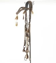 Early Horse Hair braided Bridle with fancy brow band. Head Stall is mounted with a silver mounted Sn
