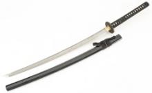 Contemporary Samurai Sword, 29" blade with double blood grooves, heavy brass cross guard with black