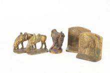 This lot consists of three Items to include: (1) A pair of vintage cast iron Indian Head Bookends of