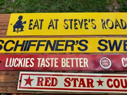 Lot of 4 Old NOS New Old Stock Tin Metal Store Shelf Painted Strip Signs Lucky Cigarette