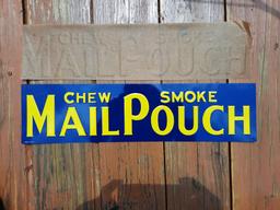 Old NOS New Old Stock Tin Metal Embossed Chew Smoke Mail Pouch Sign