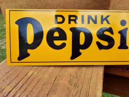 Old NOS New Old Stock Metal Drink Pepsi Cola Sign Chas W Shonk Litho Chicago Mint Tacker Sign