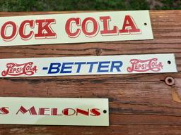 Lot of 3 NOS New Old Stock Painted Metal Shelf Store Strip Advertising Signs Pepsi Cola