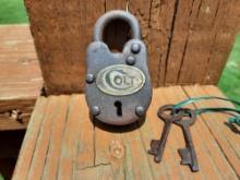 Mini Miniature Colt Cast Iron Lock with 2 Keys Gun Advertising