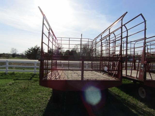 110. MEYERS 9 X 16 STEEL BALE THROW RACK ON KORY 6872 FOUR WHEEL WAGON, EXT