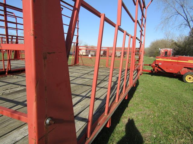 110. MEYERS 9 X 16 STEEL BALE THROW RACK ON KORY 6872 FOUR WHEEL WAGON, EXT