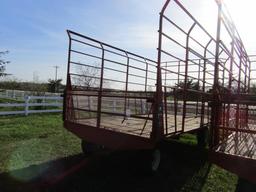 110. MEYERS 9 X 16 STEEL BALE THROW RACK ON KORY 6872 FOUR WHEEL WAGON, EXT