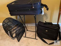 Travel Lot Including Suitcase, Sewing Machine Travel Bag and Indoor Pet Cage