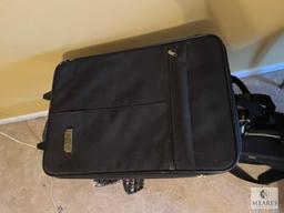 Travel Lot Including Suitcase, Sewing Machine Travel Bag and Indoor Pet Cage