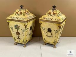 Pair of 16" Urns with Lion Heads and Removal Tops
