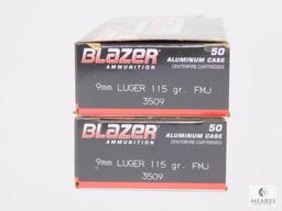 100 Rounds CCI Blazer 9mm Ammunition - 115-grain FMJ