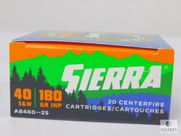 20 Rounds Sierra .40 S&W Self Defense Ammo. 180 Grain Hollow Point