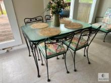 Wrought Iron Table with Glass Top and Four Chairs