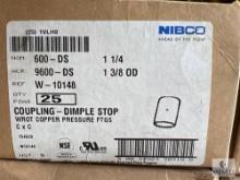 Box of NIBCO W-10148 Copper Dimple Stop Pipe Couplers - 1 3/8 OD