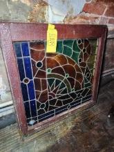 Antique Framed Stained Glass Window 27"x28"