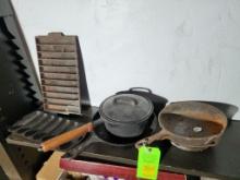 Cast Iron- 3 Pans, 1 Pot, & 2 Cornbread Pans
