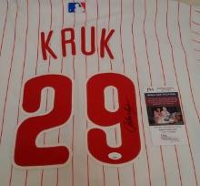 John Kruk Autographed Signed Majestic MLB Baseball Jersey JSA COA Phillies Sz 52