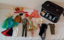 Vintage 1960s Mattel Barbie Ken Doll Lot w/ Ponytail Case & Clothes Wigs Stand