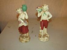 Two 1940's Vtg New Art Wares Classic European Boy And Girl Figurines In Chalkware