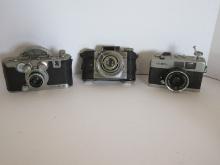 3 Vintage Cameras Mercury II Model CX Serial No 73284, Alphax Jr. Detrola & Yashica 35ME