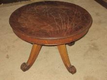 Early Tiger Oak Quarter Sawn Coffee Table 24" Center Drop Finial Scroll Feet- 16"H