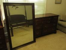 Refined Henkel Harris Virginia Galleries Collection Mahogany Triple Dresser w/Framed Mirror