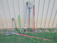 Yard Tools Blue Hawk Garden Rake, Garden Weasel, Pruner, Pole Tree Pruner, Bow Saw