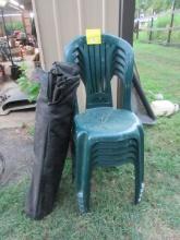 Set of 5 Green Molded Form Outdoor Patio Lawn Chair Stackable Chairs and Mary Kay Folding