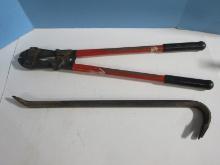 Lot Bolt Cutters and Crow Pry Bar