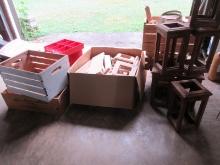 Lot Wooden Dovetail Wine Crate, 2 Wooden Slat Crates w/ Slot Handles, 6 Oak Farmhouse