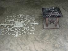 Lot Metal Bird Feeder w/ Star Medallion Cut-Out Approx. 12" H Top 10" Square and French