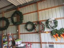Lot Pre-Lite Christmas Wreaths & 2 Wreaths 20" w/Orange Glitter Bows Pre-Lite. 2-48", 2 28", 24"