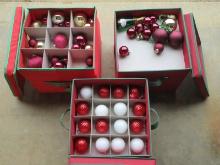 3 Ornament Storage Cubes w/Misc Ornaments Hand Blown 2022 Prosecco 6" Bottle,Shatter Proof