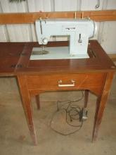 Sears Kenmore Model 158.221 Vintage Sewing Machine in Wooden Cabinet