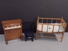 Doll Crib, Doll Chair and Schoenhut Doll Piano
