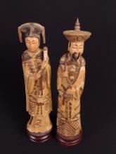 Wood Carved Asian Man and Woman Figurine